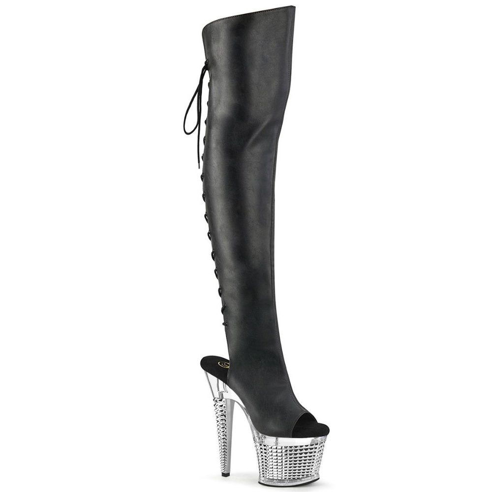 Pleaser Spectator 3019 Thigh High Boots BPU Chrome